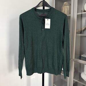 UNTUCKit Travis Merino Wool Forest Green Henley Sweater Large NEW 3 Button LS